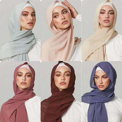 Elegant and versatile, the pearl-embellished silk chiffon hijab is the perfect accessory to elevate your outfit with style and grace.