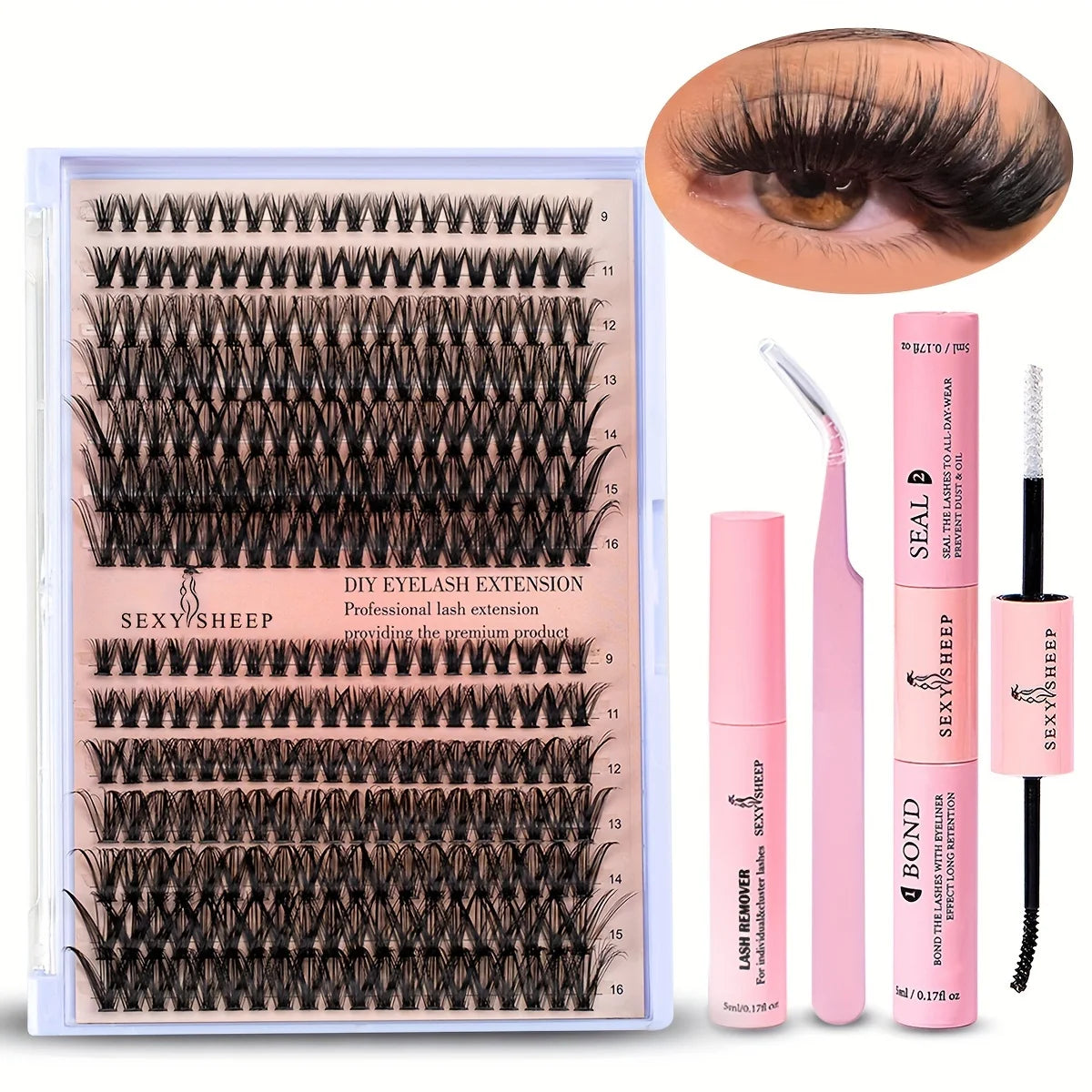 An enchanting and long-lasting look with this complete eyelash extension kit