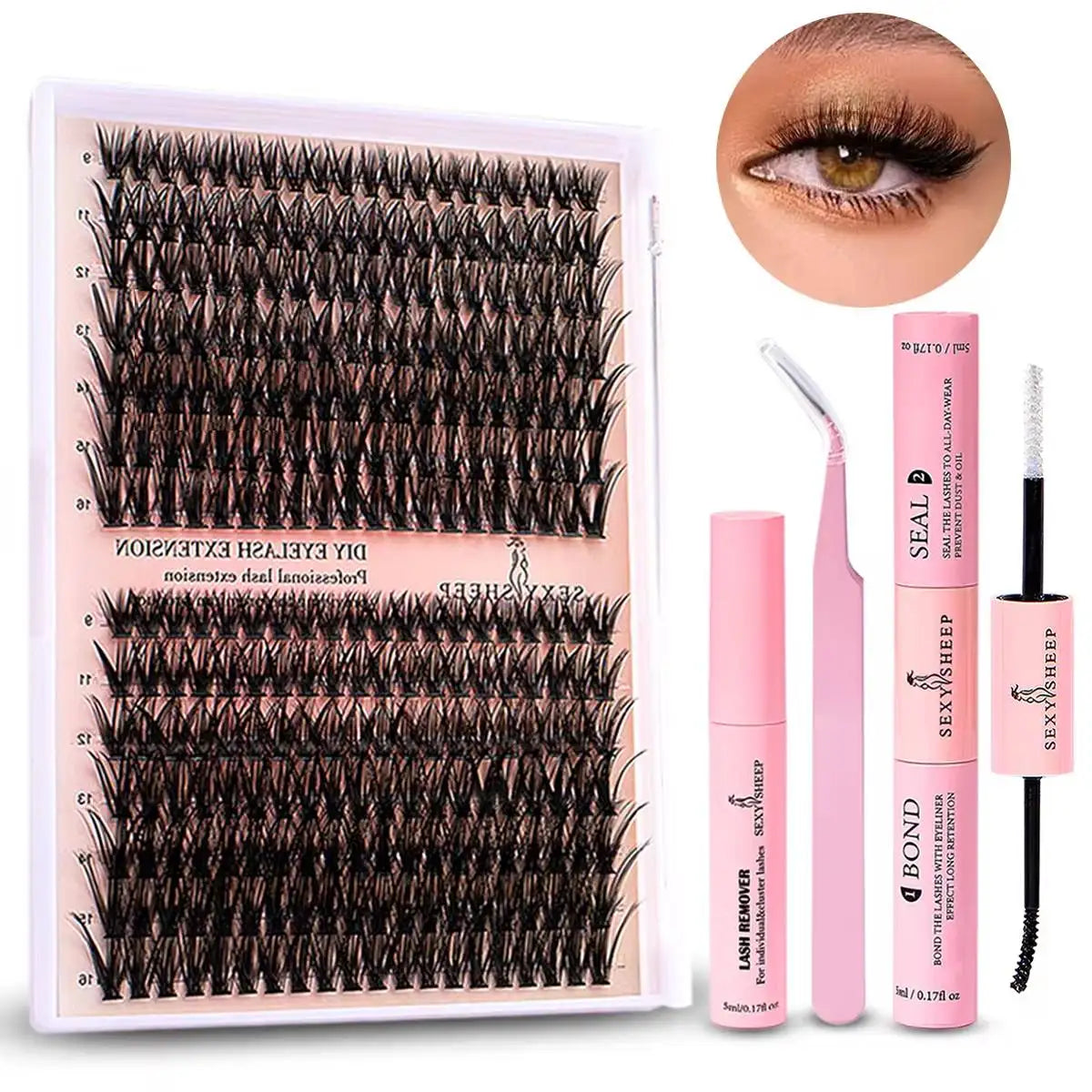 An enchanting and long-lasting look with this complete eyelash extension kit