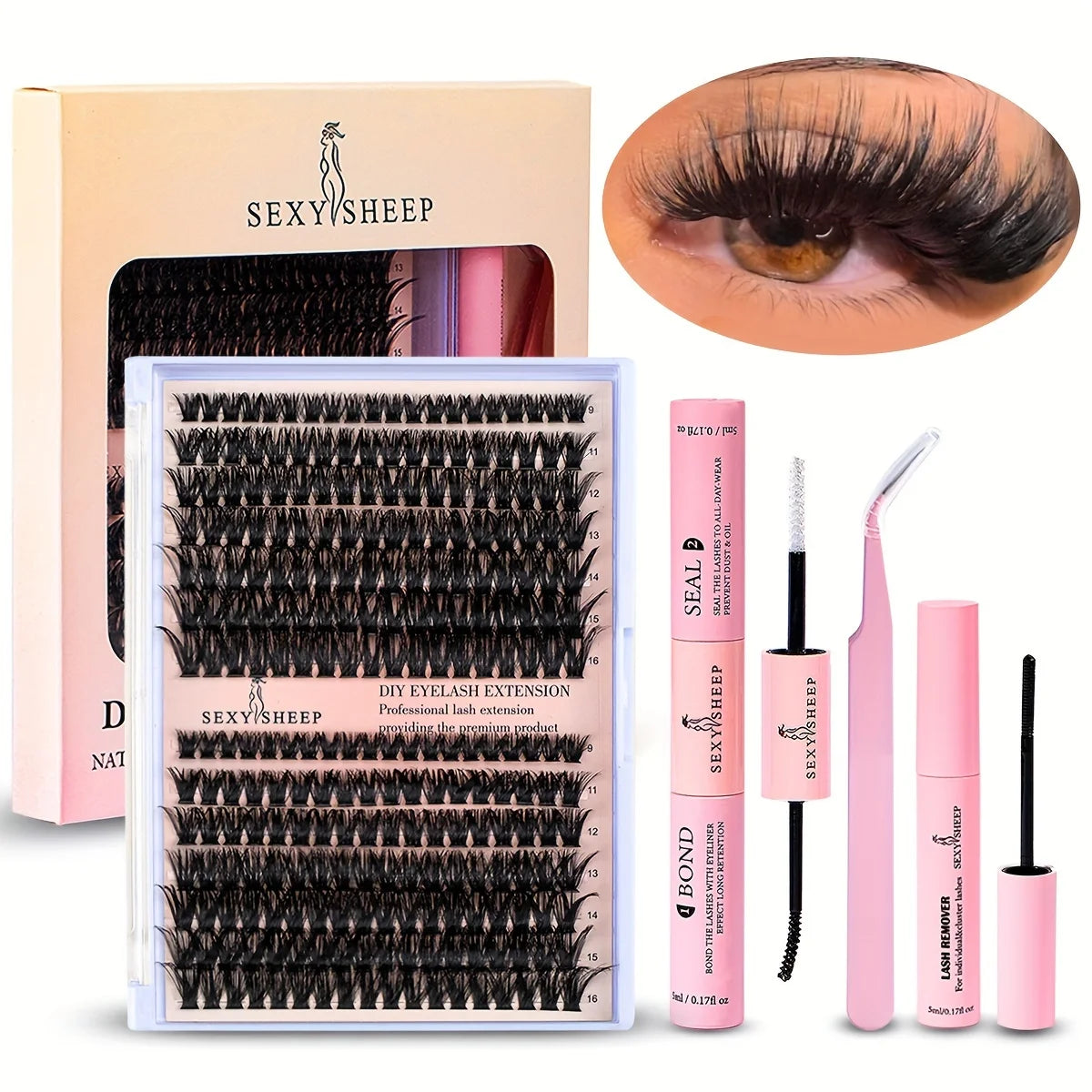 An enchanting and long-lasting look with this complete eyelash extension kit