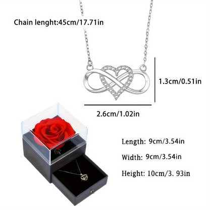 Elegant Infinity Heart Shape Pendant Necklace With Luxury Rose Gift Box For Girlfriend Wife Christmas Valentine Anniversary Gift