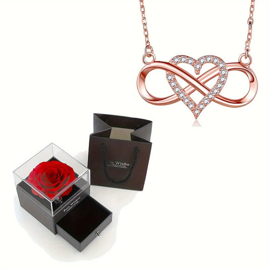 Elegant Infinity Heart Shape Pendant Necklace With Luxury Rose Gift Box For Girlfriend Wife Christmas Valentine Anniversary Gift