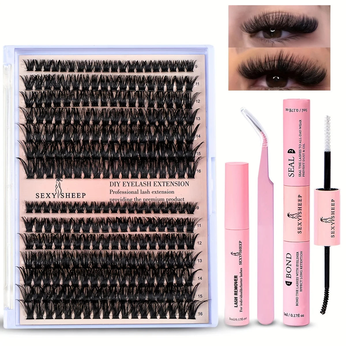 An enchanting and long-lasting look with this complete eyelash extension kit